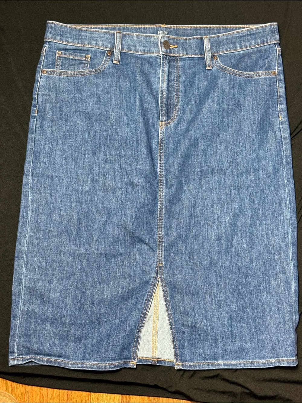 Chico's Medium Blue Denim Midi Skirt with Center Slit